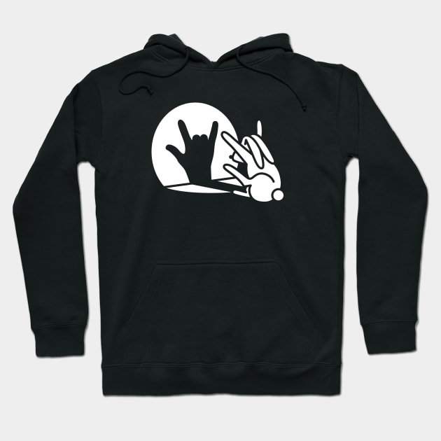 Funny rabbit shadow hand cartoon ROCK music METAL Hoodie by LaundryFactory